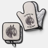 Stallpferd Lover Pony Reittier Ofenhandschuh & Topflappen-Set (Vorderseite/Rückseite)