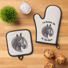 Stallpferd Lover Pony Reittier Ofenhandschuh & Topflappen-Set