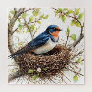 Stallschlucken Nistest auf einer Blossom-bedeckten Puzzle