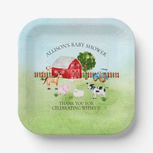 Stalltiere Baby-Duschpapierkästen Pappteller (Vorderseite)