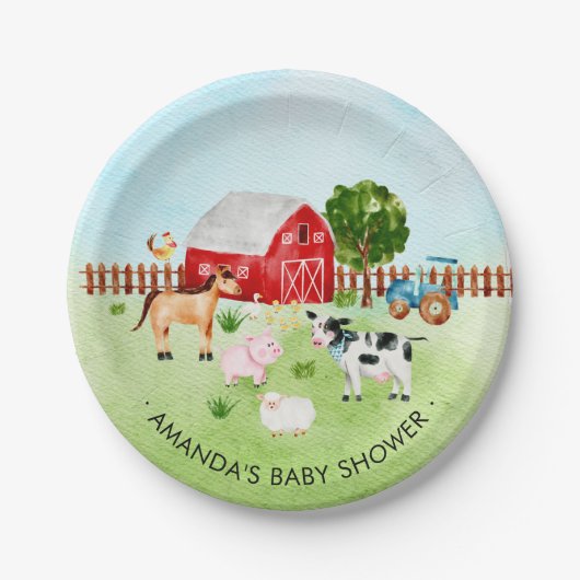Stalltiere Farm Animals Baby Shower 7" Plättchen Pappteller (Vorderseite)