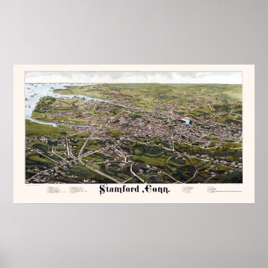 Stamford, CT Panoramic Map - 1883 Poster (Vorne)