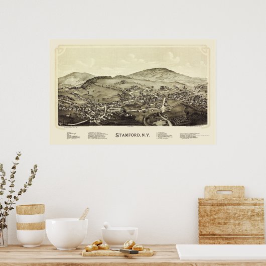 Stamford, NY Panoramic Map - 1890 Poster (Küche)