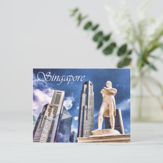Stamford Raffles Landing Site and Statue Singapur Postkarte (Stehend Vorderseite)