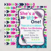 Stamm, Boho, Feather Wild Einladung zum Geburtstag (Vorne/Hinten)