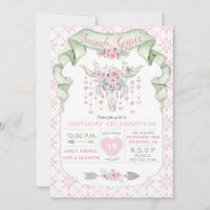 Stamm-Floral Bull Horns Pfeile Pink Minze Feminine Einladung