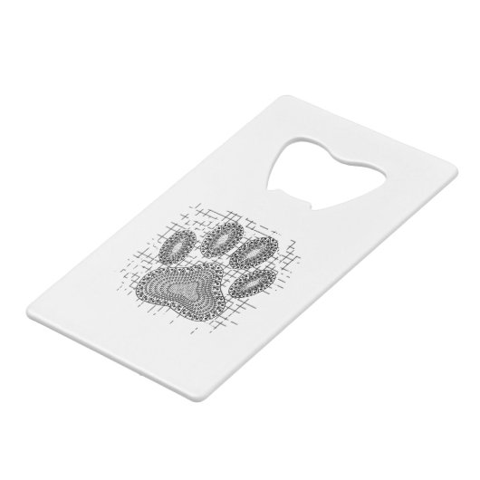 Stamm-Hund-Druck auf einem beschädigten Hintergrun Geldbeutel Flaschenöffner (Rückseite Schrägansicht)