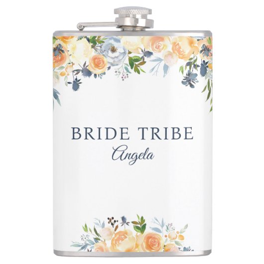 Stamm Korallenkoralle Peach Navy Floral Custom Flachmann (Vorderseite)