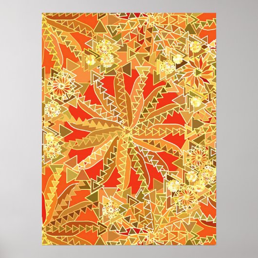 Stamm Mandala Print, Mustard Gold und Orange Poster (Vorne)