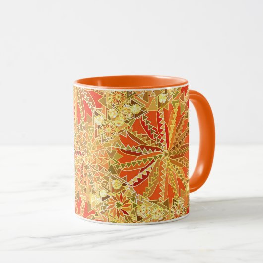 Stamm Mandala Print, Mustard Gold und Orange Tasse (VorderseiteRechts)