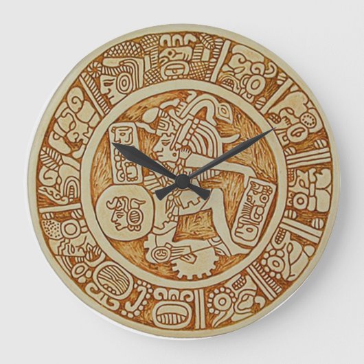Stamm Maya Warrior Round Wall Clock - Aztec Clock Große Wanduhr (Vorderseite)