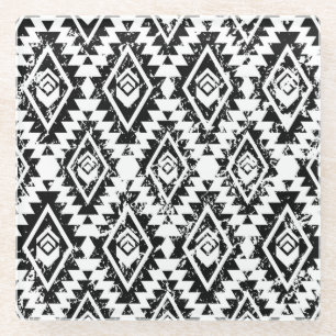 Stamm Navajo: Schwarz-weiß geometrisch. Glasuntersetzer