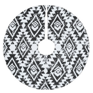 Stamm Navajo: Schwarz-weiß geometrisch. Polyester Weihnachtsbaumdecke