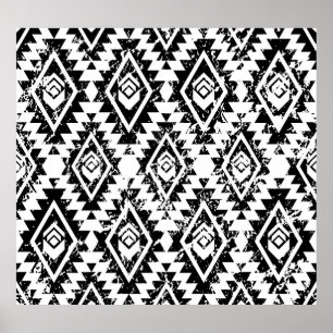 Stamm Navajo: Schwarz-weiß geometrisch. Poster