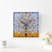 Stammbaum Custom 5 Foto Collage Herbst Blätter Quadratische Wanduhr (Zuhause)