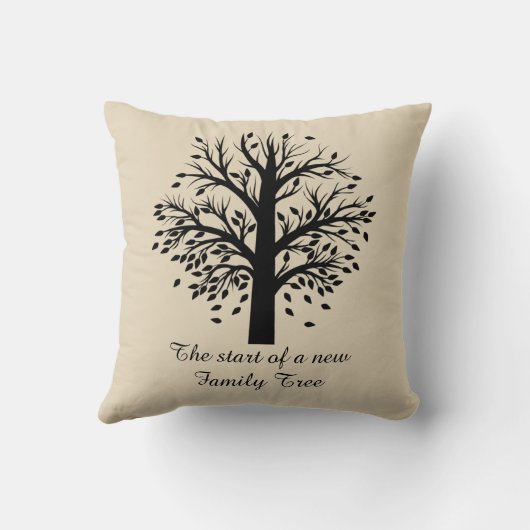 Stammbaum, schwarzer Baum auf Ecru, 8 Namen u. Kissen (Rückseite)