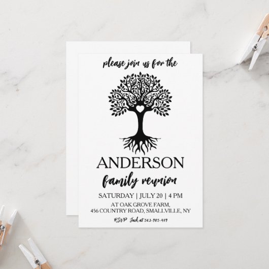 Stammbaum vereint Wiedersehen Einladung (Vorderseite/Rückseite Beispiel)