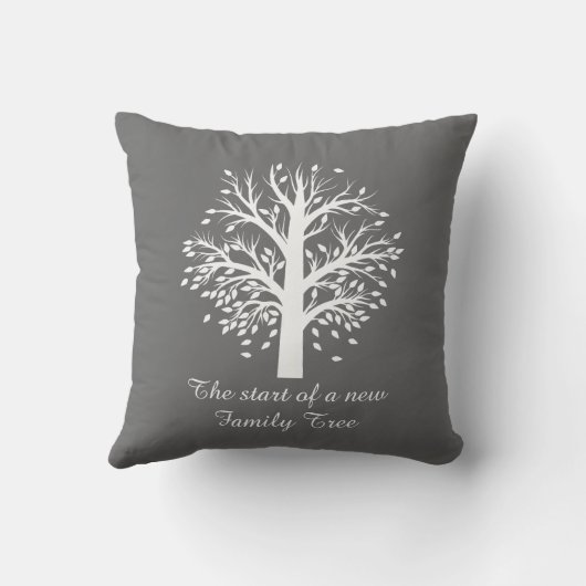 Stammbaum, weißer Baum auf Grau, 8 Namen u. Daten Kissen (Rückseite)