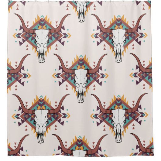Stammebulle Schädel: Boho Nahtlos Duschvorhang (Vorderseite)
