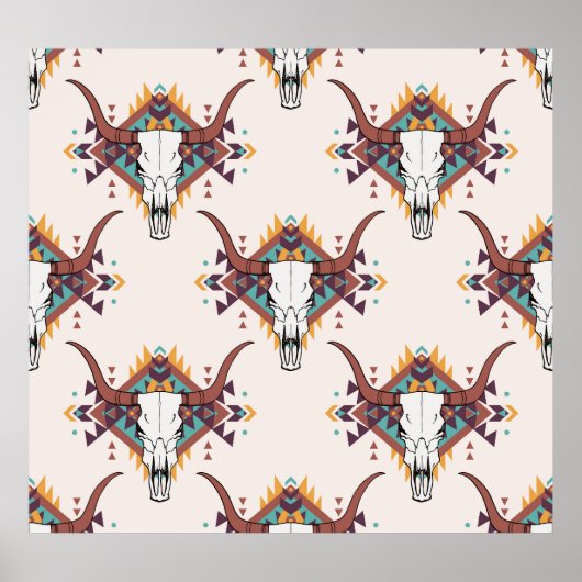 Stammebulle Schädel: Boho Nahtlos Poster (Vorne)
