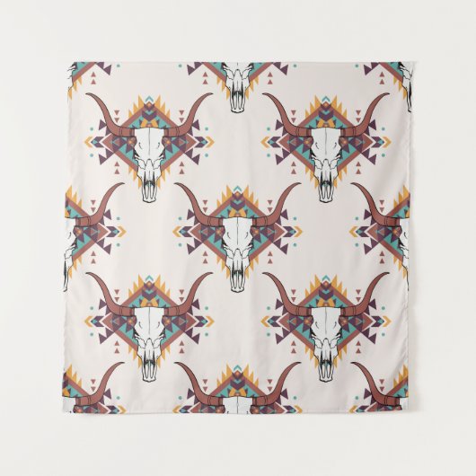 Stammebulle Schädel: Boho Nahtlos Wandteppich (Vorderseite)