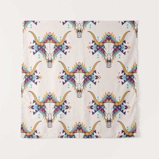 Stammebulle Schädel: Boho Nahtlos Wandteppich (Vorderseite)