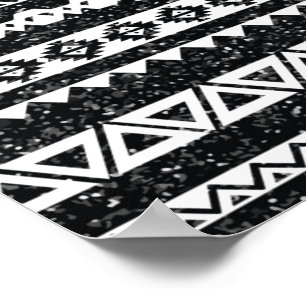 Stammes- Aztekenschwarz Glitter Weiß geometrische  Poster