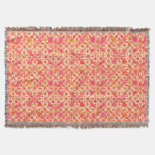 Stammes- Batik - Orange, korallenrotes rosa und Decke (Vorderseite)