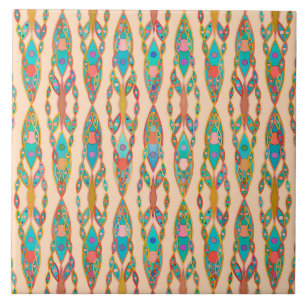 Stammes-Batik - Pfirsichrosa und Türkis Fliese
