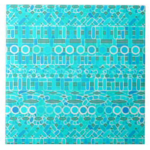 Stammes- Batik - Türkis, Aqua und Grau Fliese