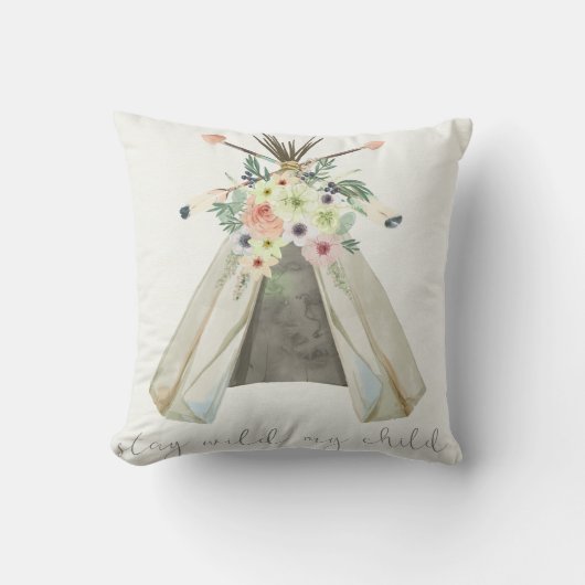 Stammes- Boho BlumenTeepee bleibe wildes Kissen (Vorderseite)