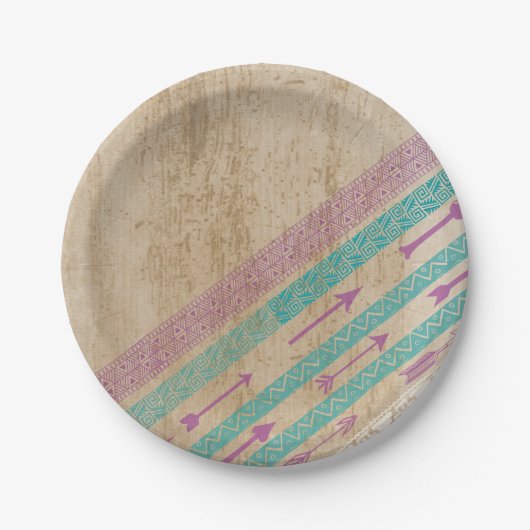 Stammes- Chic-Pfeil-Shabby Chic-Papierplatte lila Pappteller (Vorderseite)