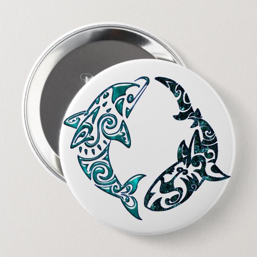 Stammes- Delphin-und Haifisch-Tätowierung Button (Vorne & Hinten)