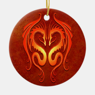 Stammes- Drachen, rot Keramik Ornament