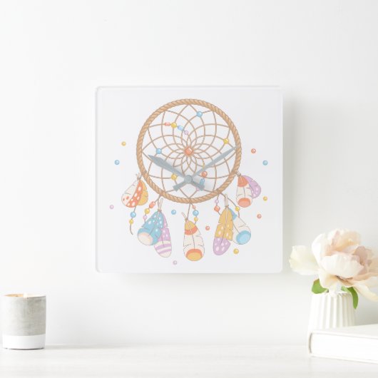 Stammes- Dreamcatcher Boho Baby-Kinderzimmer Quadratische Wanduhr (Zuhause)