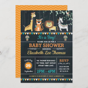 Stammes- Dschungel-Safari-TierBabyparty-Tafel Einladung