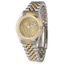 Stammes Ethnisch Rot Grün Gold Muster Uhr