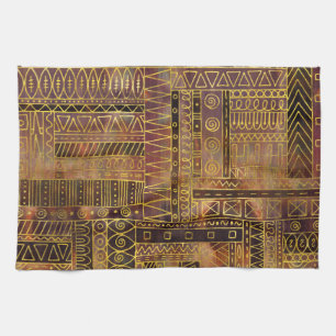 Stammes- ethnisches Boho Mustergold und -BRAUN Geschirrtuch