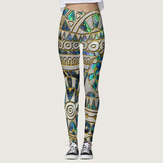 Stammes- ethnisches Muster-Gold auf Ohrschnecke Leggings (Vorderseite)