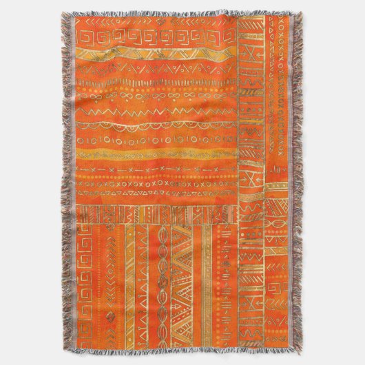 Stammes- ethnisches Mustergold auf Leuchtorange Decke (Vorderseite Vertikal)