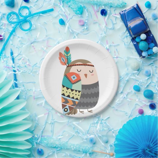 Stammes- Eulen-Waldwaldgeburtstag Boho Baby Pappteller (Party)