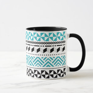 Stammes- geometrischer Schwarz-und Aqua-moderner Tasse
