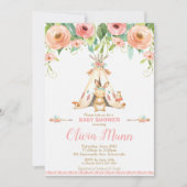 Stammes- Häschen-Babyparty-WaldlandBoho Mädchen Einladung (Vorderseite)