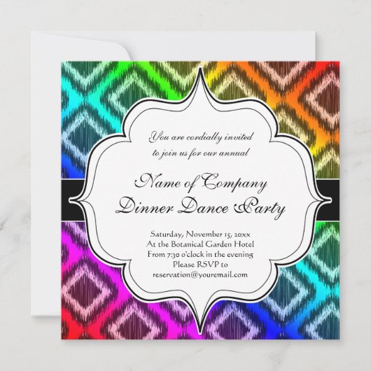 Stammes- Ikat Regenbogen-buntes Muster Einladung (Vorderseite)