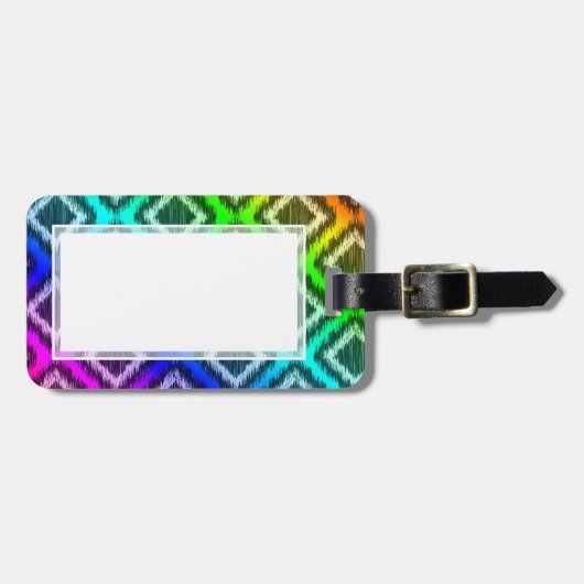 Stammes- Ikat Regenbogen-buntes Muster Gepäckanhänger (Vorderseite horizontal)