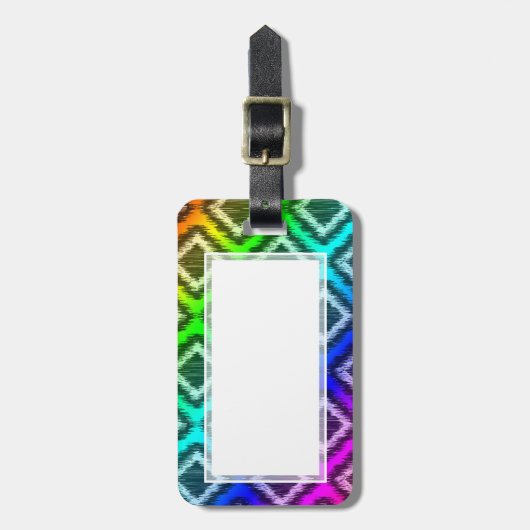 Stammes- Ikat Regenbogen-buntes Muster Gepäckanhänger (Vorderseite vertikal)