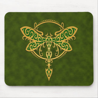 Stammes- Libelle - goldenes Grün Mousepad