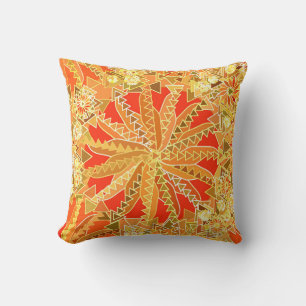 Stammes-Mandala-Druck, Senfgold und Orange Kissen