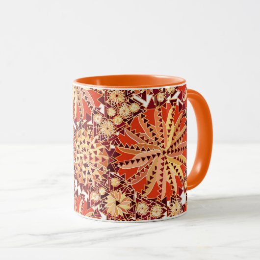 Stammes- Mandala-Druck, verrosten Orange und Brown Tasse (VorderseiteRechts)