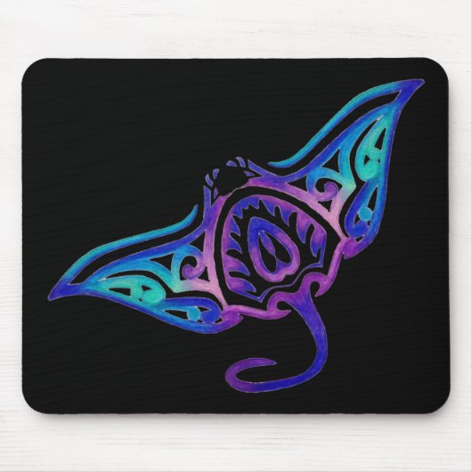 Stammes- Manta auf Schwarzem Mousepad (Vorne)